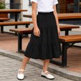 thumbnail image 5 of Falda midi vaquera escalonada para niñas, cintura alta elástica, corte en A, falda larga informal, suave, transpirable, con volantes, color negro, tallas de 4-5 a 14-15 años., 5 of 5