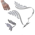 thumbnail image 1 of Conjunto de anillo y pulsera de plumas, joyería ajustable para mujer | Accesorio espiritual protector | Brazalete abierto con piedras de circonita para uso diario, 1 of 4