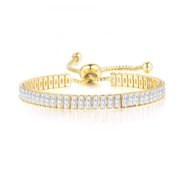 Pulseras para mujer, regalos para mujer, pulsera multicolor de 2 x 4 mm con circonitas redondas y diamantes, pulsera de cristal ajustable (rectángulo de platino), pulsera iónica.