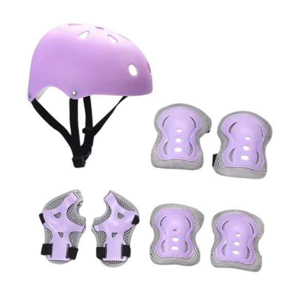 Casco de bicicleta para niños Juego de casco con rodilleras Guardias de muñequera de almohadillas, elegante engranaje de skateboard juego para Púrpura