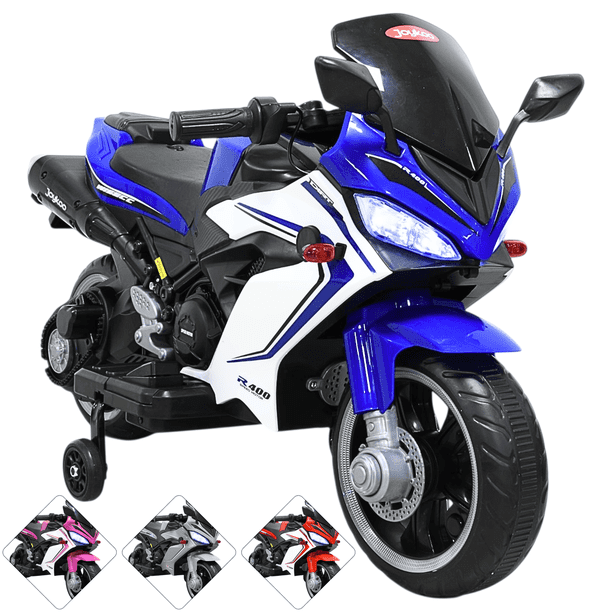 Moto Montable Eléctrica Deportiva 2 Ruedas para Niños Luz Bluetooth Dos Baterias 6V con Cargador Soporta Hasta 30kg - Azul