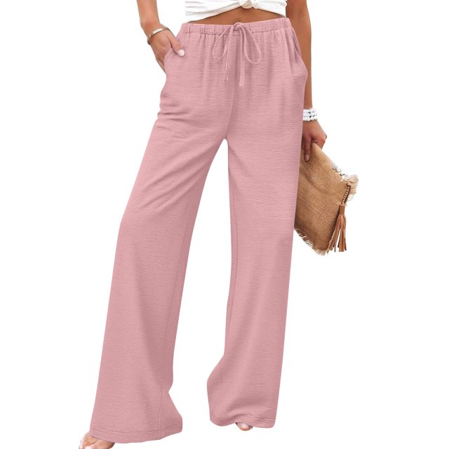 TaTaai Spring Summer Solid Color Women Casual Pants Cotton Linen Elastic Waist Straight Leg Breathable Lightweight Machine Washable No Fading Daily Wear Trousers Gift