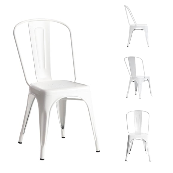 Juego de 4 sillas de metal para exteriores y interiores, sillas de comedor, sillas de patio, navi, cocina, restaurante, sillas de metal estables, color blanco Stay Elit Minimalista Tolix