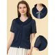 thumbnail image 2 of Allegra K Blusa Informal De Manga Corta Con Escote Plisado Y Lazo para Mujer Azul oscuro M, 2 of 4