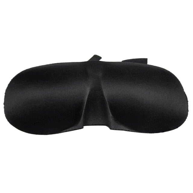 feltechelectr antifaz para dormir 3d novedoso, antifaz para dormir con antifaz (negro) Vista frontal centrada de antifaz 3D negro en poliéster con copas moldeadas que permiten libre movimiento ocular y puente nasal pronunciado; banda elástica trasera de aproximadamente 27 cm (10.6 in) sin estirar, medidas 23.5 x 8.5 cm, bloquea la luz ambiental sin tocar los ojos, apto para casa, oficina y viajes y a menudo usado para descansar la vista durante siestas en tránsito.