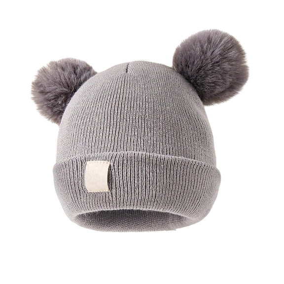 Lindo gorro de punto para bebé con bordado de doble corazón y doble bola de hilo. Cómodo y acogedor. Gorro cálido y abrigado para bebés.