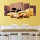 thumbnail image 2 of Juego de Cuadros Decorativos, Bodegón con Vino, Queso y Pan, Estilo Clásico de Bistró, 5 Piezas, Ideal para Cocina y Restaurante, 150x80cm, 2 of 5