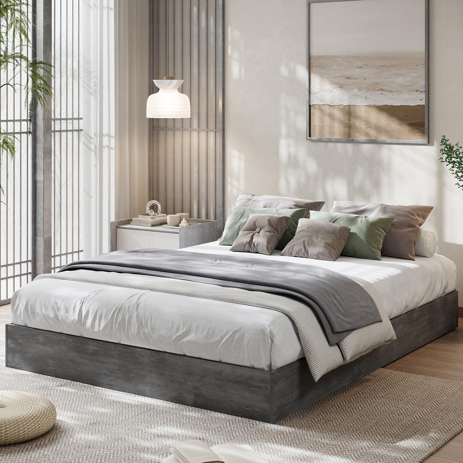 Yeshouse Cama de plataforma de madera maciza con listones de madera resistentes, estructura de cama de pie, diseño minimalista moderno, ahorra espacio, no necesita somier, fácil de montar
