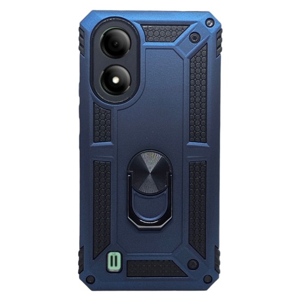Funda Uso Rudo Con Anillo Magnético Para ZTE A33s Azul Marino Más 2 Micas De Cristal