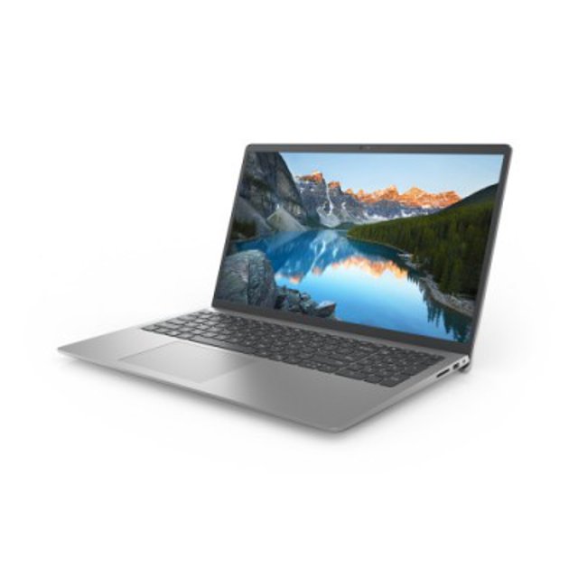 laptop dell inspiron 3515 amd ryzen 5 3450u 8gb 256gb ssd 15.6 pulgadas hd 24dv0 Vista 3/4 frontal de la laptop color plata con pantalla de 15.6" encendida, teclado completo y touchpad central, chasis delgado y puertos laterales visibles; con Windows 11 Home y gráficos Radeon Vega, a menudo usada para tareas escolares y teletrabajo.