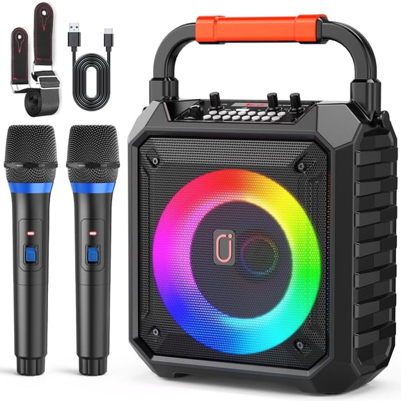 Máquina de Karaoke JYX, Subwoofer Mejorado de 20 W y 6.5 Pulgadas, Altavoz Bluetooth Portátil con 2 Micrófonos Inalámbricos, luz de Fiesta