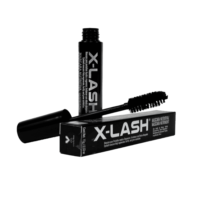 rimel x-lash nutritivo laguede rimel / nutritivo/alargador Mascara de pestañas negra LAGUEDE, tubo vertical abierto con cepillo inclinado sobre su caja; rótulo X-LASH visible, alargador y nutritivo que ayuda a fortalecer, nutrir y regenerar pestañas, contiene octapéptido-2, resistente al agua e hipoalergénico; también apta para llevar en estuche de maquillaje de viaje.