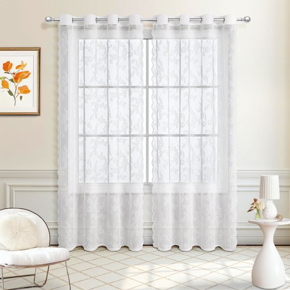 Cortinas semitransparentes para dormitorio y sala de estar | Cortinas con ojales | Panel de poliéster que filtra la luz | 99 x 198 cm | Cortinas blancas transparentes