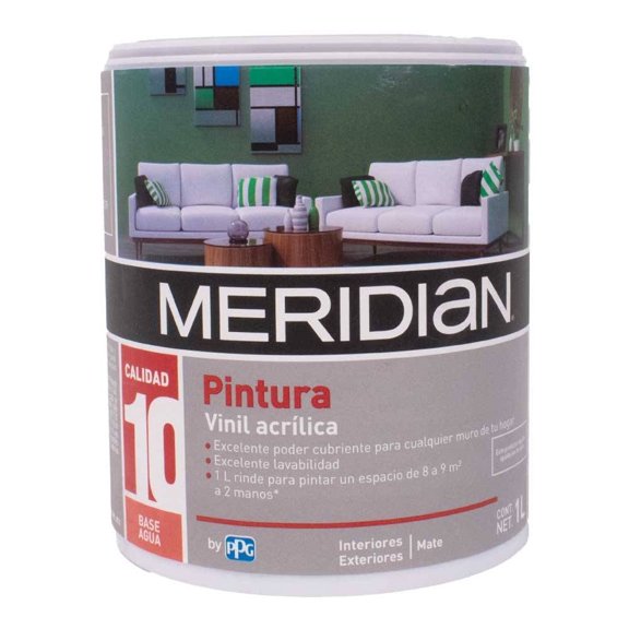 Pintura Meridian Vinil Acrílica Interiores y Exteriores Mate 1 Litro