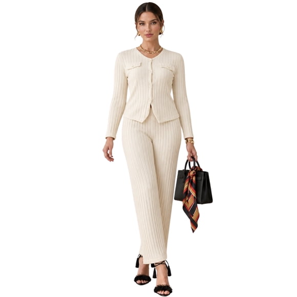Conjunto 2 Piezas para Mujer, Elegante y Sofisticado, Blusa de Manga Larga y Pantalón
