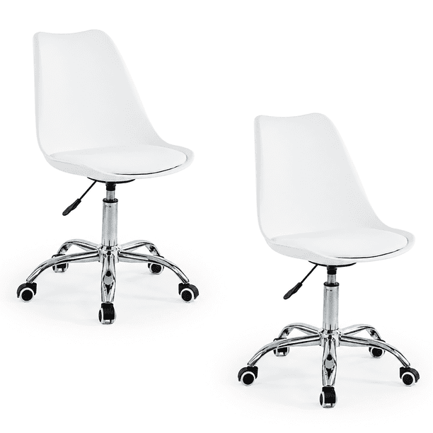 Set de 2 Sillas de Oficina Elly Cherry Blancas Giratorias con Ruedas y Altura Ajustable