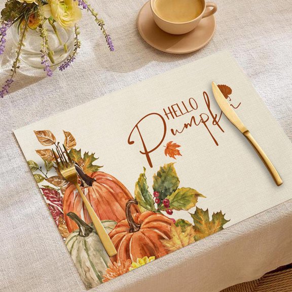 Manteles individuales de otoño de 2 12x18 pulgadas - Manteles de mesa vintage de Thanksgiving Harvest para aislamiento térmico y decoración