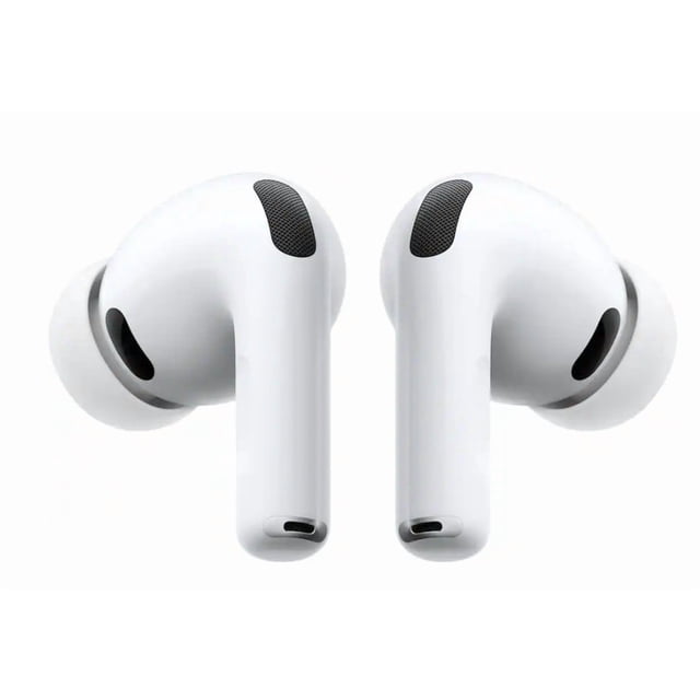 apple airpods pro 3 Blanco auriculares in-ear con estuche MagSafe/USB-C, vista frontal centrada mostrando un auricular con punta de silicona y estuche parcial; diseño ergonómico de ajuste estable, acabado liso y micrófonos integrados. Suelen usarse para entrenamientos por su ajuste y certificación IP57.