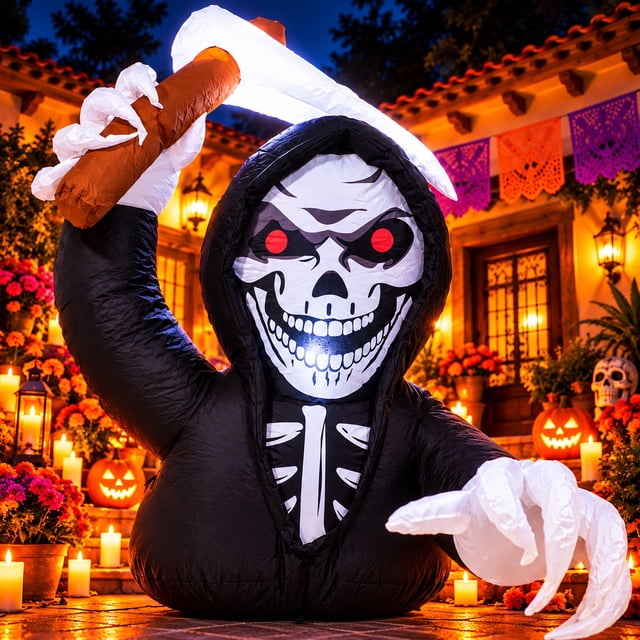 Inflable Halloween Esqueleto Calavera Emergente Luces 122 Cm