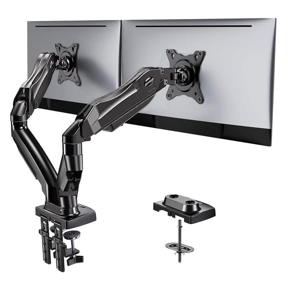 Soporte Doble Monitor HUANUO Negro Ajustable con Montaje VESA y Abrazadera C para Pantallas de 13 a