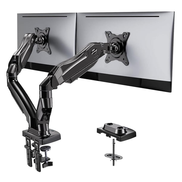 Soporte Doble Monitor HUANUO Negro Ajustable con Montaje VESA y Abrazadera C para Pantallas de 13 a