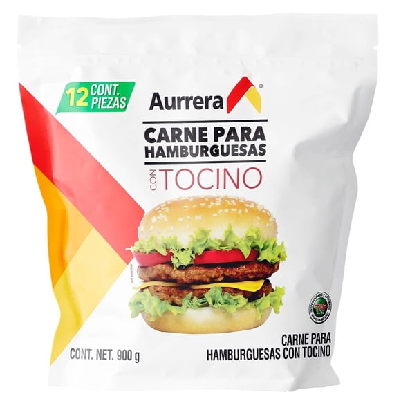 Carne para hamburguesas Aurrera con tocino 900 gramos
