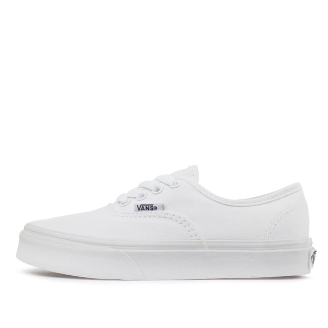 tenis vans authentic y - 0wwxens - blanco - niños blanco 19 vans authentic y Tenis Vans Authentic niño, vista lateral derecha en lona blanca, silueta baja con cordones blancos y ojales metálicos, etiqueta Vans en el costado, entresuela y suela vulcanizada de caucho sintético blanca, cuello textil y puntera redondeada; también suelen usarse como tenis casual para uso diario.