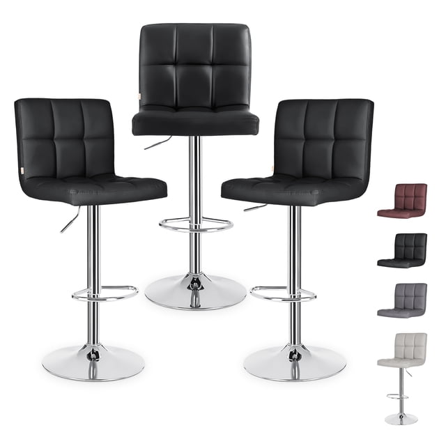 Set 3 Bancos Altos Cocina Barra Silla Desayunador Giratorio 360° Acabado de la estructura Cromado Color Negro Blick