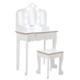 thumbnail image 1 of Tocador Infantil – Set con Espejo Tríptico Iluminado – Mesa de Madera con LED Ajustables – Cajón y Rejilla de Almacenaje – Taburete – Juego de Maquillaje Simbólico – Rosa/Blanco, 1 of 8