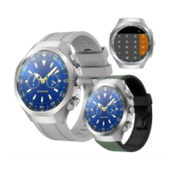 smartwatch g-tide r9 edge c/audifonos Smartwatch G-Tide R9 Edge con esfera redonda azul, caja metálica plateada, botones laterales y correa intercambiable gris; muestra funciones de monitoreo de actividad y recepción de notificaciones, compatible con Android y iOS; incluye audífonos inalámbricos; vista frontal y 3/4 sobre fondo blanco.