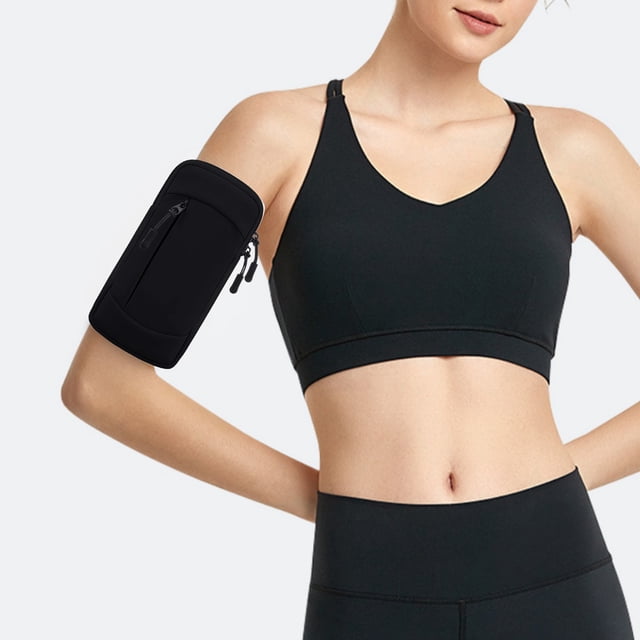 Brazalete para teléfono móvil con correa ajustable y bolsillo con cremallera para deportes y actividades al aire libre.