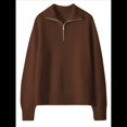 thumbnail image 2 of Suéter de Otoño para Mujer, de Larga, con Cremallera de 1/4, Sudadera Holgada de Punto Acanalado con Abertura. Color Café L, 2 of 4