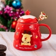 thumbnail image 1 of Taza navideña de cerámica con tapa y cuchara | Taza aislante para chocolate caliente, café o té | Taza para bebidas navideñas para el hogar, la cocina y la oficina., 1 of 3