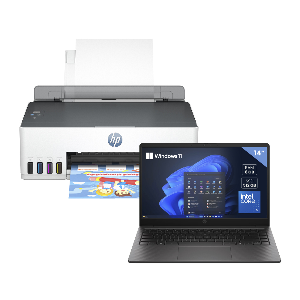 KIT LAPTOP HP 240R G10, 14" HD, CORE 5 120U, 8GB, 512GB SSD, W11H + IMPRESORA HP 215 SMART TANK COLOR