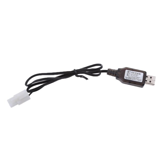 adaptador de carga usb sunnimix para juguetes rc ni-mh 7.2v cable de carga rc drone nuevo, cable negro con conector USB A y conector L6.2 de 2 pines, módulo plástico con luz indicadora roja y protección de carga y contra cortocircuitos integrada, cable enrollado sobre fondo blanco; también suele usarse para cargar baterías NI-MH de modelos y drones pequeños.