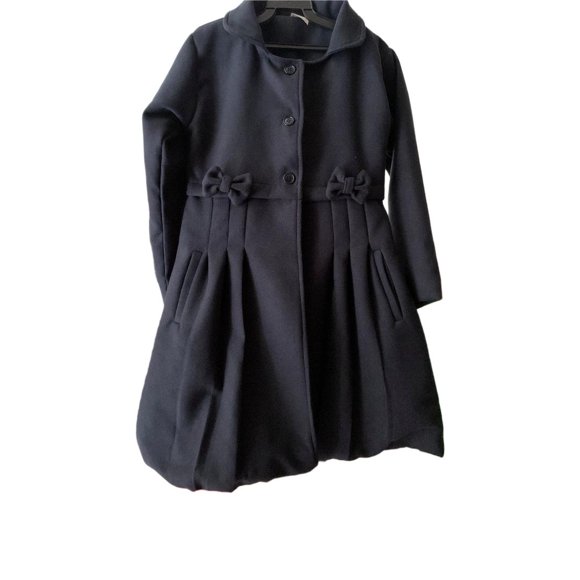 abrigo de niña, Maga boutique,talla12, color marino, una pieza, con boina, forro completo, detalle de moños,