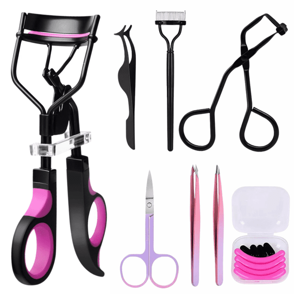 Kit Rizador Pestañas Enchinador Con Tira Pinzas Peine Set 8 Pzs