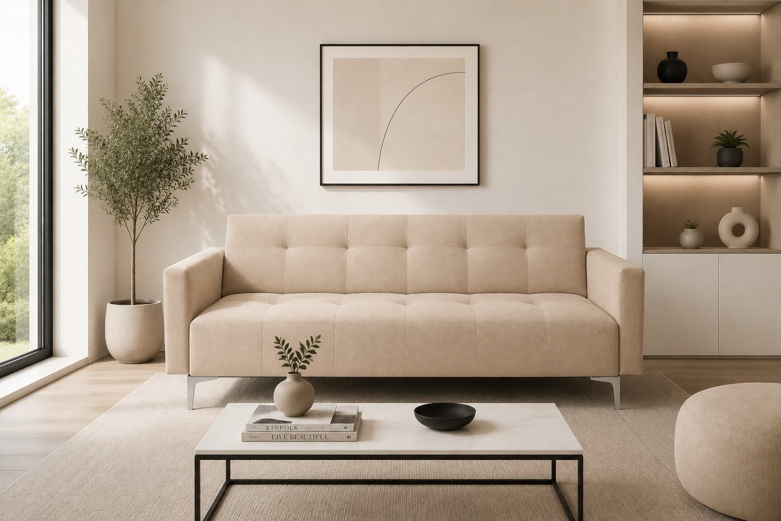 Sofa Cama Reclinable EL BAZAR STORE Paris Lino Beige Brazos Separados Futon 3 Posiciones