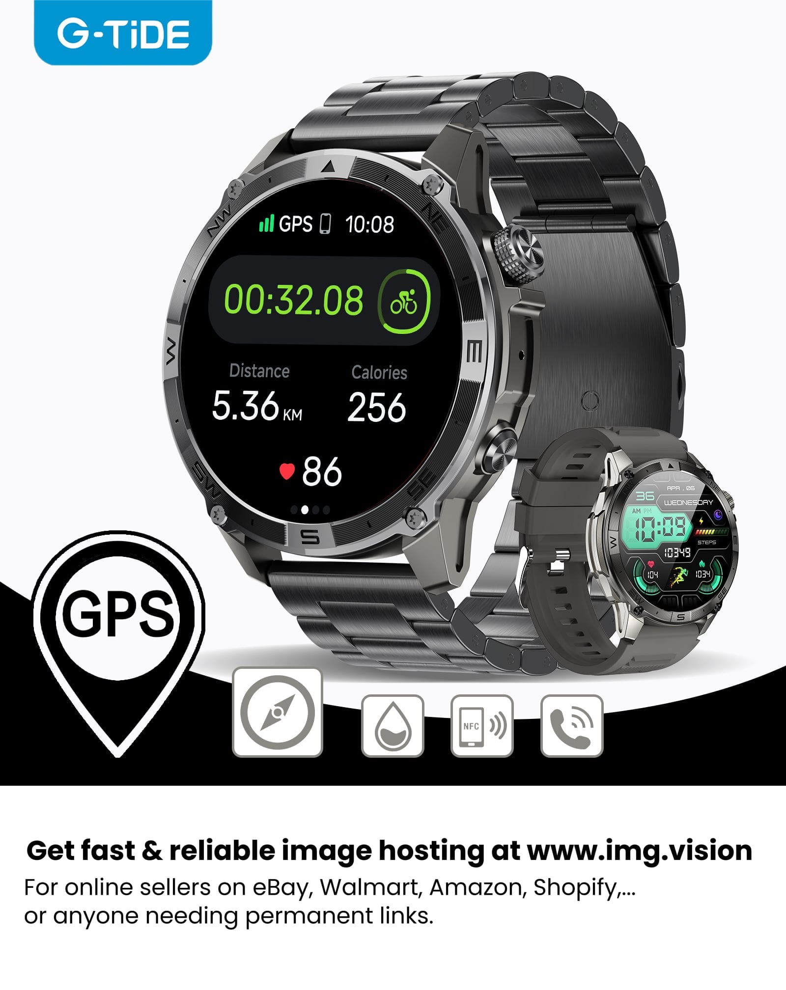 Reloj inteligente SMARTWATCH G-tide R6 PRO con certificación IP68 y función de llamadas HD,Pantalla IPS HD sin bordes de 1,43 pulgadas,GPS,Batería De 7 Días,Compatible con sistemas Android e iOS