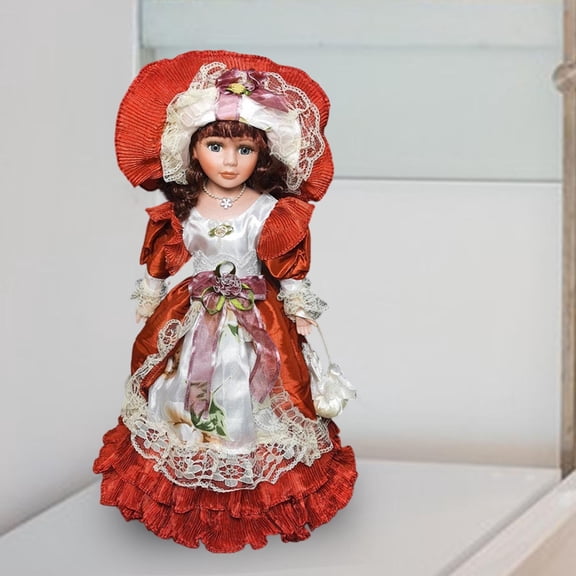 Muñeca de con Vestido Artesanal Y Cara Delicada Figura Decorativa Femenina Muñeca Clásica de Colección Ornamento para Interior Adecuada para Rojo burdeos