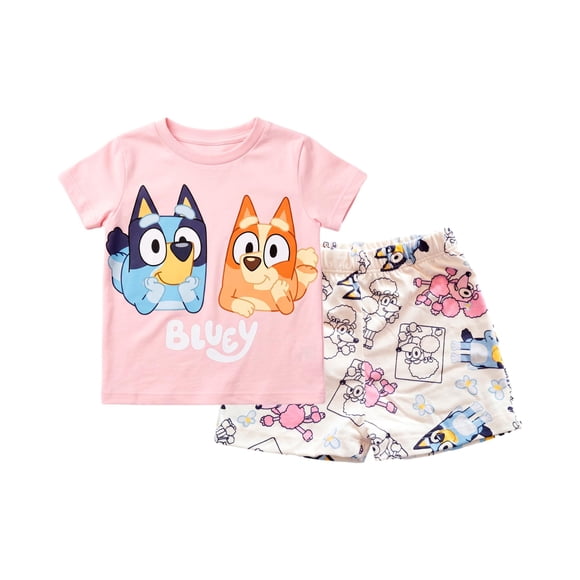 Bluey Pijama Beba Playera Manga Corta y Short Chiffon Rosa Talla 1 2 Piezas