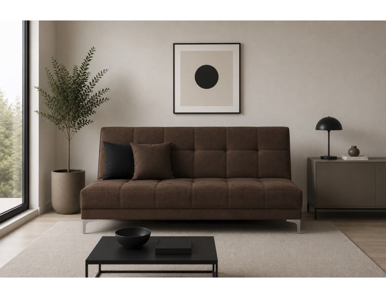 Sofa Cama Reclinable El Bazar Store Karla Chocolate Lino Futon 3 posiciones Abotonado Sala