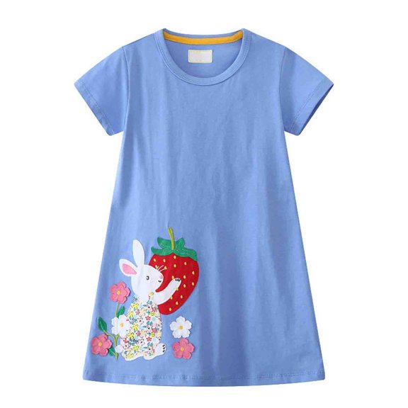 Vestido de verano de algodón para niña REDARER, informal, de manga corta y bordado con dibujos animados, para tallas 2-3 años