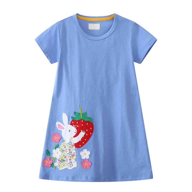 Vestido de verano de algodón para niña REDARER, informal, de manga corta y bordado con dibujos animados, para tallas 2-3 años