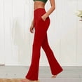 thumbnail image 2 of Amzcrzy Leggings Acampanados Mujer S-2XL - Yoga, Cintura Alta Sin Costura Delantera, Muy Elásticos Cómodos, Color Liso, Bolsillos Rojo, 2 of 6