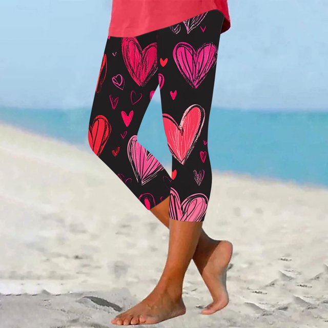 TaTaai Valentine's Day Printed Non-see-through Women High Waisted Yoga Leggings Stretchy Breathable Elastic Gym Workout Casual Daily Full Length Pants Gift