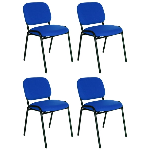 Offiho Set de 4 Sillas para Oficina, Sala de Espera, Consultorio, Tapizado en Tela Color Azul