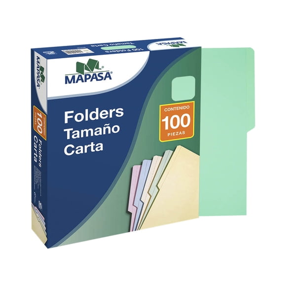 Folder Tamaño Carta Color Verde 100 Piezas Mapasa