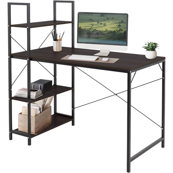 SELECTSHOP Escritorio con Repisa para Computadora o Laptop Diseño Minimalista Mesa Moderna con Estructura Resistente Mueble para Casa o Oficina Resistente Soporta hasta 120 Kg (Negra)