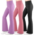 thumbnail image 1 of BIG ELEPHANT 3 Packs de Leggings Acampanados para Niña con Bolsillos Laterales, Pantalones Acampanados de Cintura Alta para Baile, 1 of 7